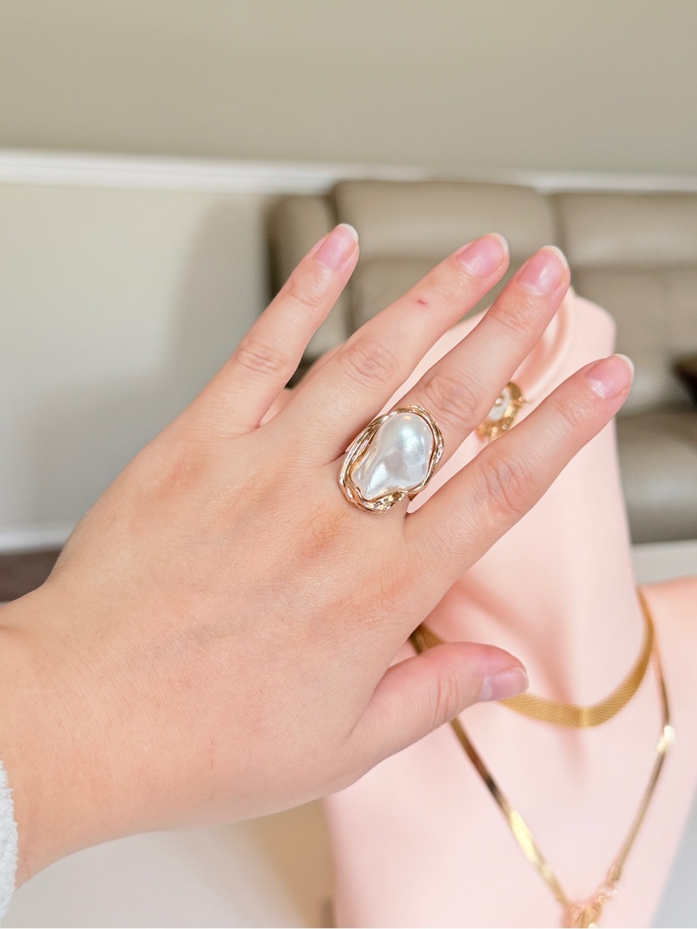 Gold Pearl Statement Ring - Picture 4 of 12
